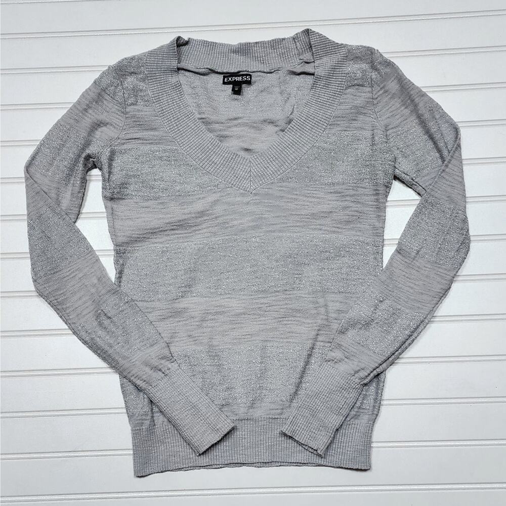 Express Women's Gray & Metallic Silver Striped Sweater Size XS